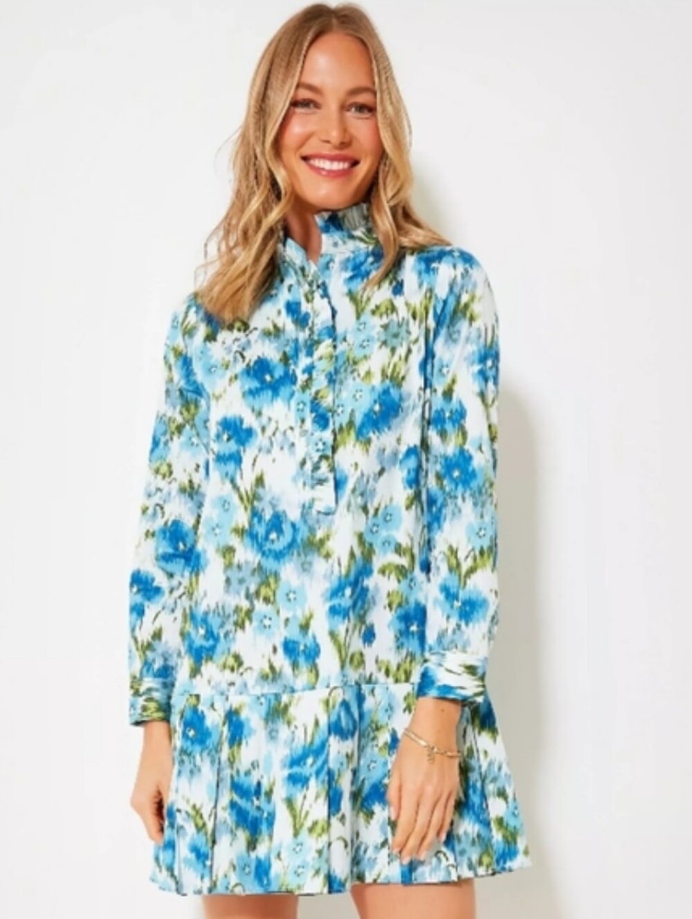 Tuckernuck Tate Mini Dress Afternoon Showers Floral Ikat Ruffle Pleated Size M